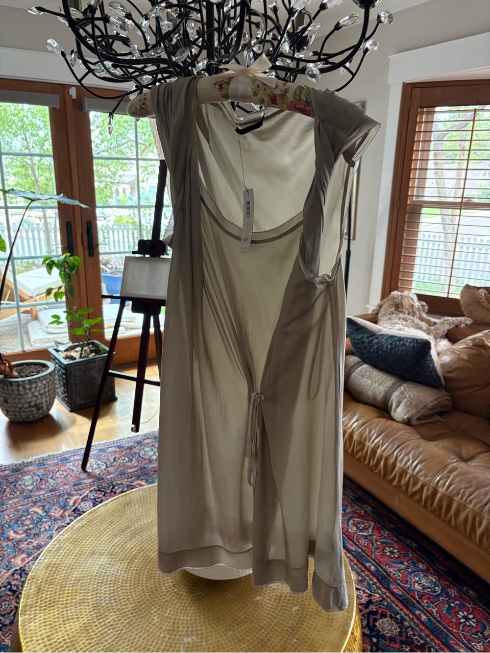 Donna Karan Silk Sheer Taupe Mini Cover-Up Dress or Long Tunic